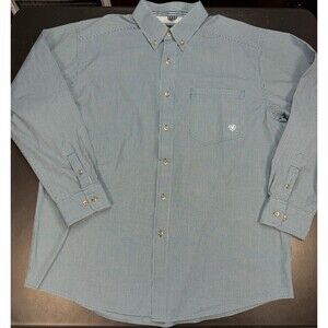 Men's Ariat Pro Series Button Down Shirt Men's XL Green Long Sleeve Plaid Logo